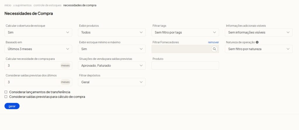cobertura de estoque ponto de reposição joias